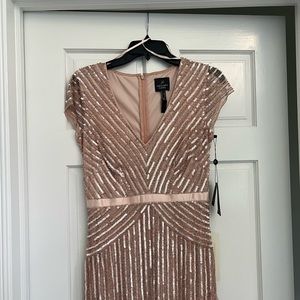 Adriana Papell beaded v-neck gown in blush. Never worn and still has both tags!